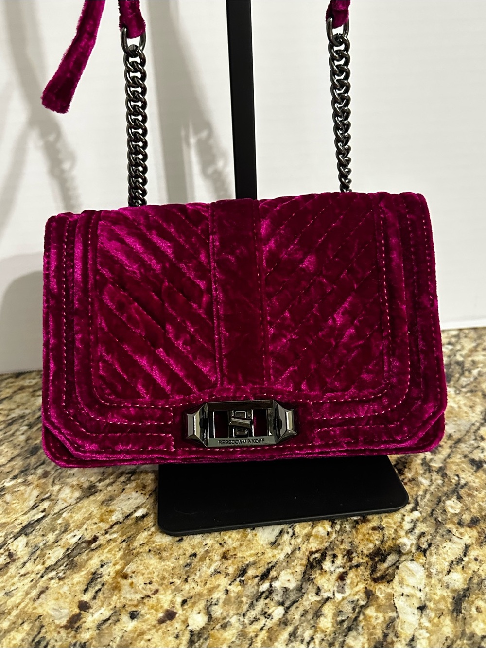 Rebecca Minkoff Small Love Crossbody bag w/adjustable strap- velvet fuchsia
